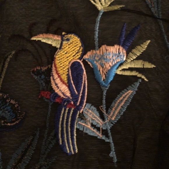 NWT Forever 21 Mesh Black Bird Embroidered Top S - Picture 3 of 6